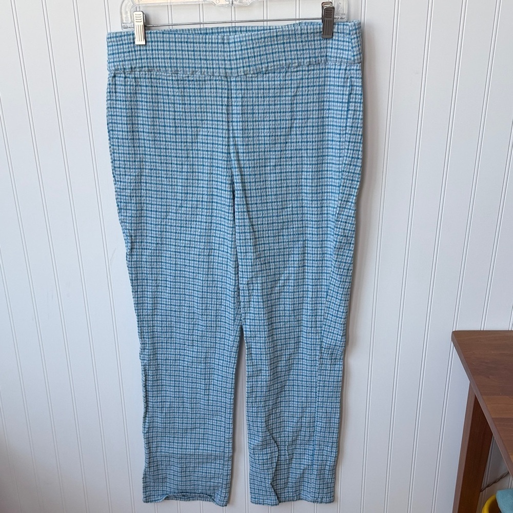 (201)Free People Light Blue Plaid Straight-Leg Pants